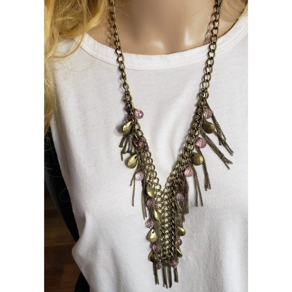 Charming Charlie Copper Bead & Chain Multi Strand Necklace Adjustable 14"
